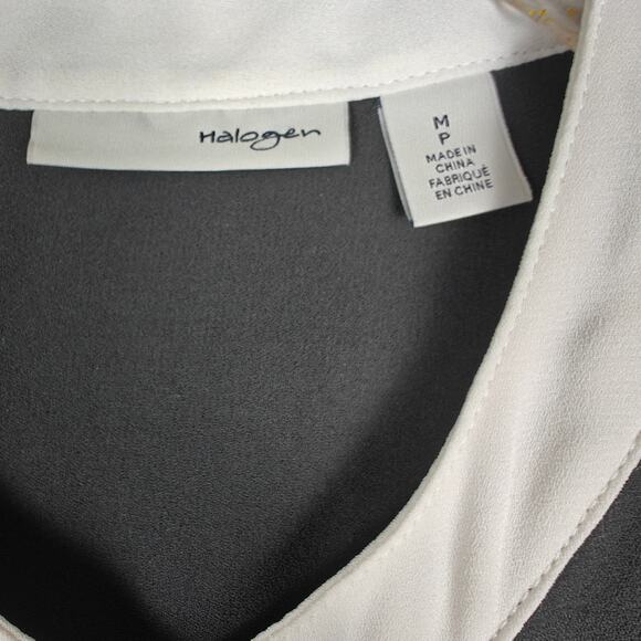 Halogen Geometric Print Button Tank Top Black White Size M Petite - Picture 5 of 8